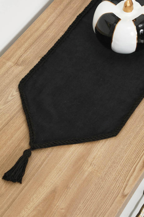 Knit Fabric Table Runner with Handmade Embroidery and Tassels Handicraft Table Cloth for Home Kitchen Decorations Wedding, Everyday,R-31K