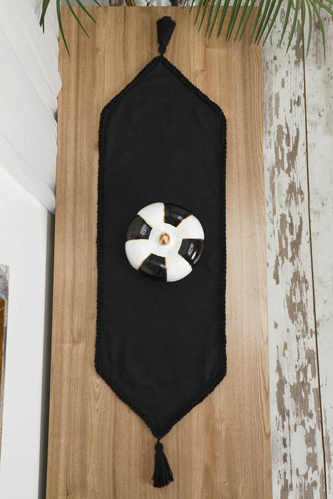 Knit Fabric Table Runner with Handmade Embroidery and Tassels Handicraft Table Cloth for Home Kitchen Decorations Wedding, Everyday,R-31K