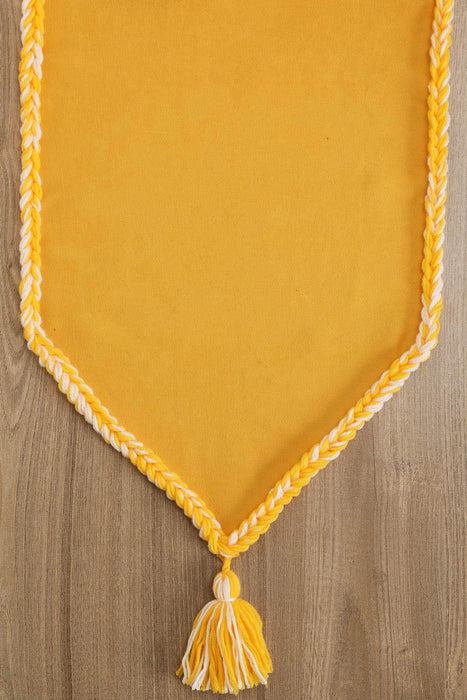 Knit Fabric Table Runner with Handmade Embroidery and Tassels Handicraft Table Cloth for Home Kitchen Decorations Wedding, Everyday,R-31K