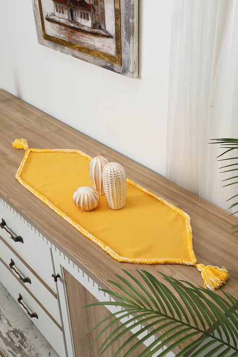 Knit Fabric Table Runner with Handmade Embroidery and Tassels Handicraft Table Cloth for Home Kitchen Decorations Wedding, Everyday,R-31K