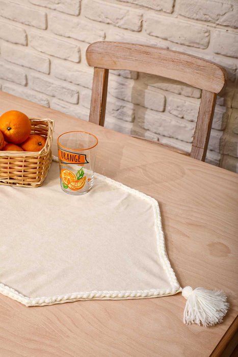 Knit Fabric Table Runner with Handmade Embroidery and Tassels Handicraft Table Cloth for Home Kitchen Decorations Wedding, Everyday,R-31K