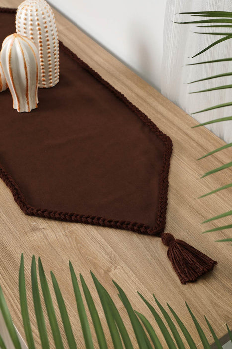 Knit Fabric Table Runner with Handmade Embroidery and Tassels Handicraft Table Cloth for Home Kitchen Decorations Wedding, Everyday,R-31K