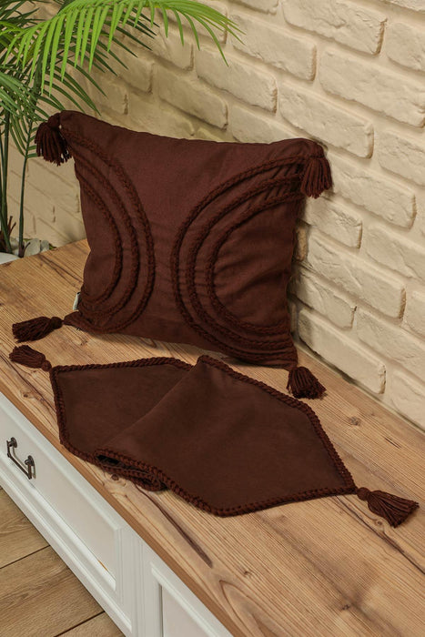 Knit Fabric Table Runner with Handmade Embroidery and Tassels Handicraft Table Cloth for Home Kitchen Decorations Wedding, Everyday,R-31K