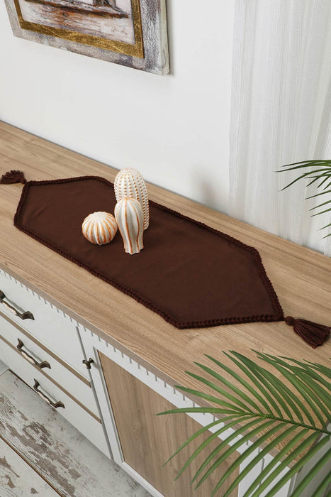 Knit Fabric Table Runner with Handmade Embroidery and Tassels Handicraft Table Cloth for Home Kitchen Decorations Wedding, Everyday,R-31K