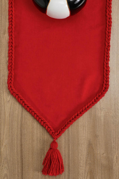 Knit Fabric Table Runner with Handmade Embroidery and Tassels Handicraft Table Cloth for Home Kitchen Decorations Wedding, Everyday,R-31K