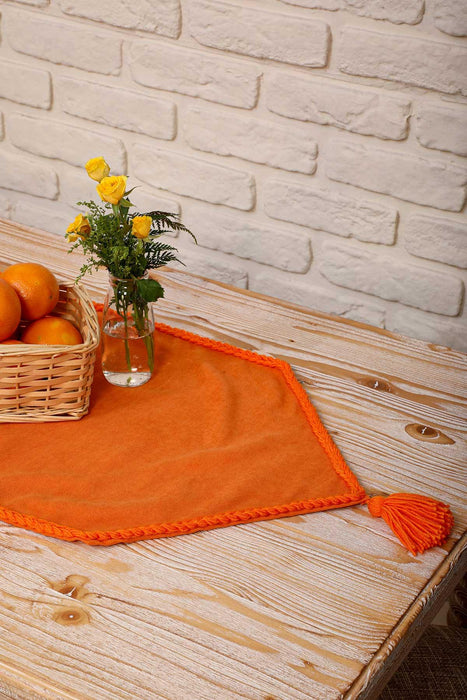 Knit Fabric Table Runner with Handmade Embroidery and Tassels Handicraft Table Cloth for Home Kitchen Decorations Wedding, Everyday,R-31K