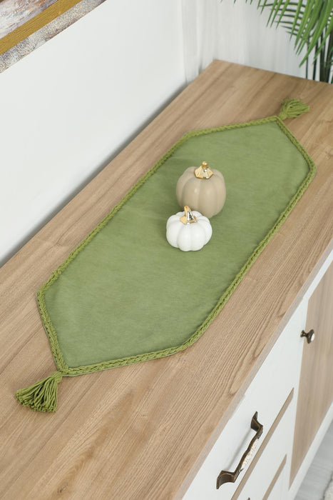 Knit Fabric Table Runner with Handmade Embroidery and Tassels Handicraft Table Cloth for Home Kitchen Decorations Wedding, Everyday,R-31K