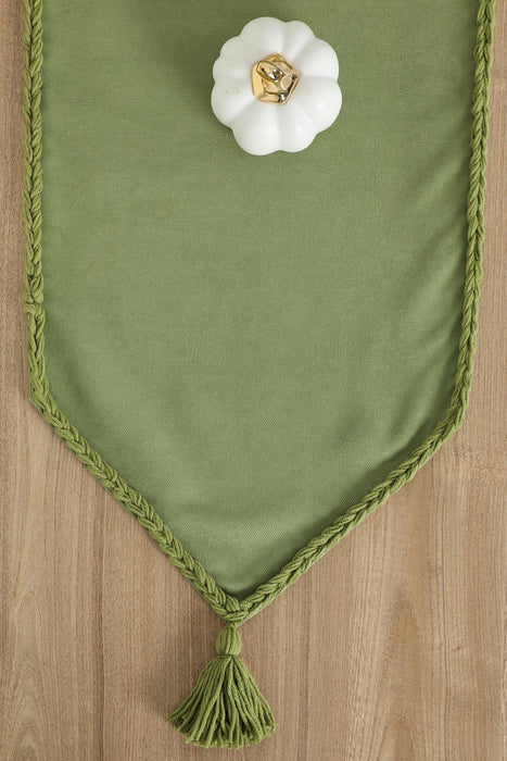Knit Fabric Table Runner with Handmade Embroidery and Tassels Handicraft Table Cloth for Home Kitchen Decorations Wedding, Everyday,R-31K