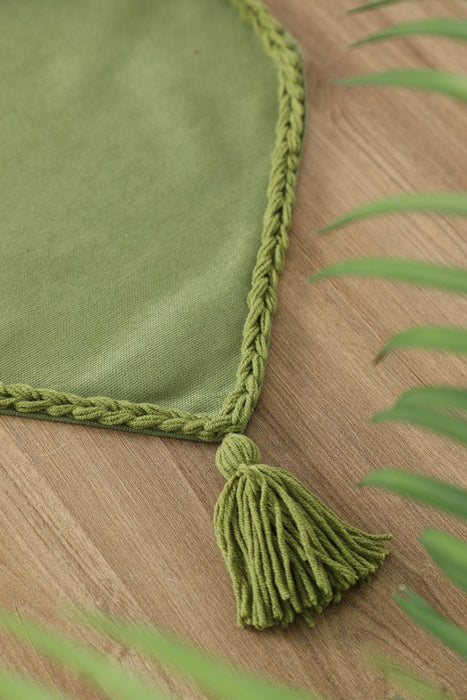 Knit Fabric Table Runner with Handmade Embroidery and Tassels Handicraft Table Cloth for Home Kitchen Decorations Wedding, Everyday,R-31K