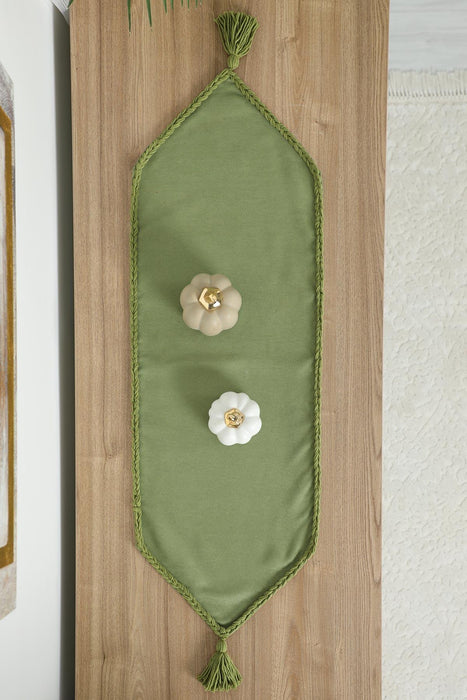 Knit Fabric Table Runner with Handmade Embroidery and Tassels Handicraft Table Cloth for Home Kitchen Decorations Wedding, Everyday,R-31K