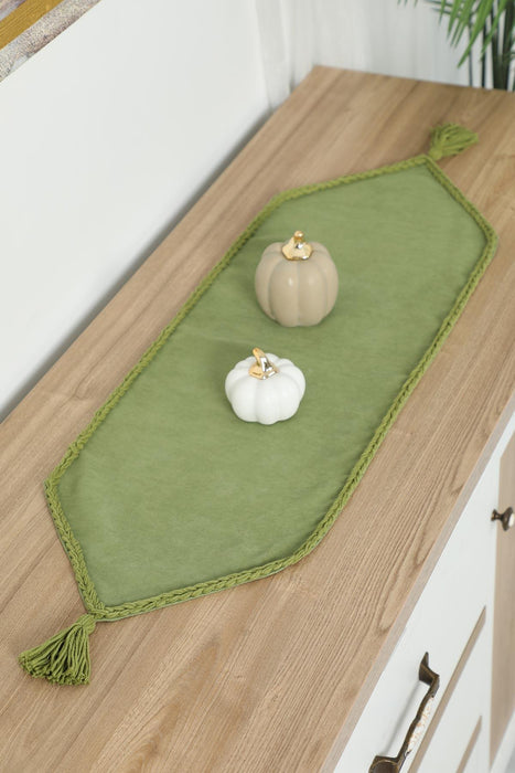 Knit Fabric Table Runner with Handmade Embroidery and Tassels Handicraft Table Cloth for Home Kitchen Decorations Wedding, Everyday,R-31K