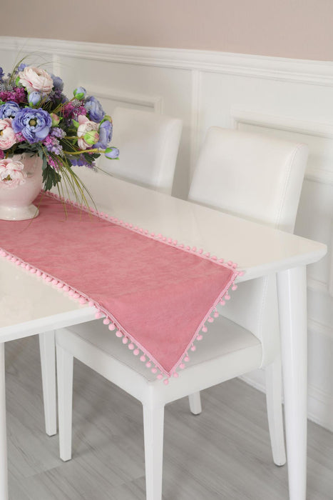 Knit Fabric Table Runner with Pom-poms 12 x 36 inches (30 x 90 cm) Table Cloth Machine Washable for Home Kitchen Decorations Wedding,R-20K