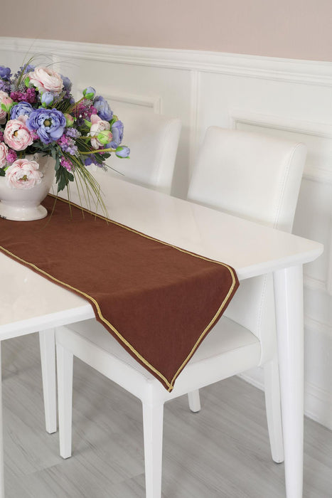 Knit Fabric Table Runner with Rick Rack 12 x 36 inches (30 x 90 cm) Machine Washable Table Cloth for Home Kitchen Decorations Wedding,R-22 Light Brown - Gold