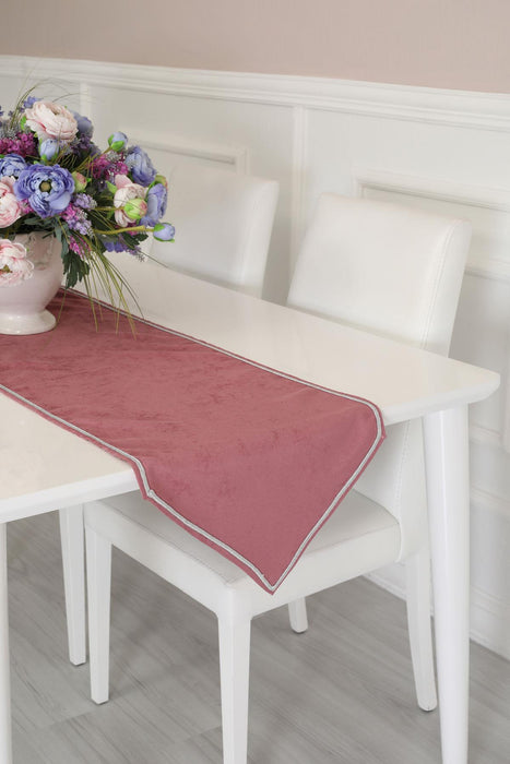 Knit Fabric Table Runner with Rick Rack 12 x 36 inches (30 x 90 cm) Machine Washable Table Cloth for Home Kitchen Decorations Wedding,R-22 Dried Rose - Silver