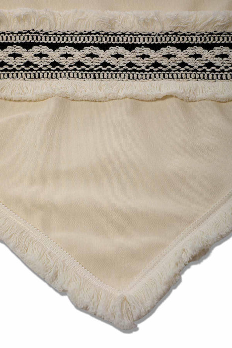 Linen Textured Fabric Table Runner with Handmade Embroidery and Tassels  Machine Washable Handicraft Table Cloth for Home,R-30O