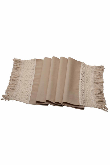 Linen Textured Fabric Table Runner with Lace Embroidery and Tassels 30x90 cm Machine Washable Handicraft Table Cloth for Home,R-29K
