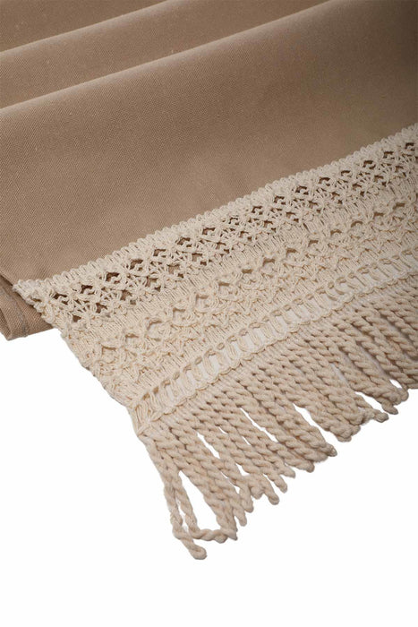 Linen Textured Fabric Table Runner with Lace Embroidery and Tassels 30x90 cm Machine Washable Handicraft Table Cloth for Home,R-29K