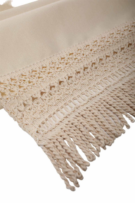 Linen Textured Fabric Table Runner with Lace Embroidery and Tassels 30x90 cm Machine Washable Handicraft Table Cloth for Home,R-29K