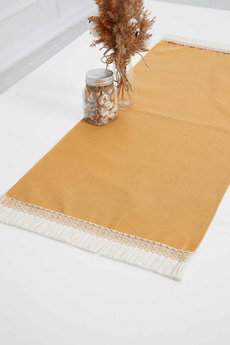 Linen Textured Table Runner with Tassels 16x36 inches (40x90 cm) Craft Table Cloth for Home Kitchen Decorations,R-59