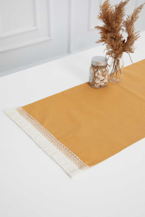 Linen Textured Table Runner with Tassels 16x36 inches (40x90 cm) Craft Table Cloth for Home Kitchen Decorations,R-59
