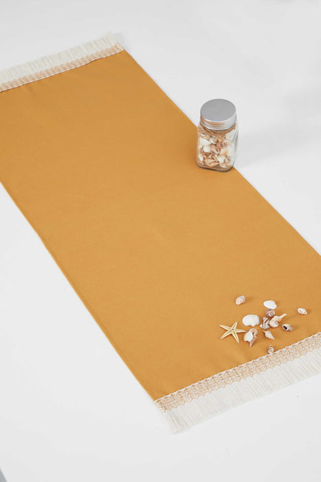 Linen Textured Table Runner with Tassels 16x36 inches (40x90 cm) Craft Table Cloth for Home Kitchen Decorations,R-59