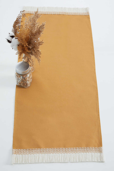 Linen Textured Table Runner with Tassels 16x36 inches (40x90 cm) Craft Table Cloth for Home Kitchen Decorations,R-59