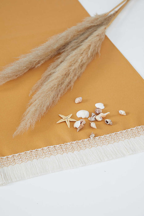 Linen Textured Table Runner with Tassels 16x36 inches (40x90 cm) Craft Table Cloth for Home Kitchen Decorations,R-59