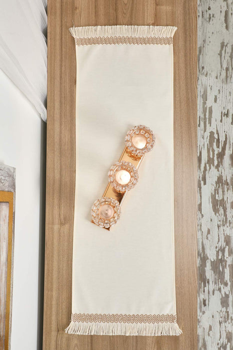 Linen Textured Table Runner with Tassels 16x36 inches (40x90 cm) Craft Table Cloth for Home Kitchen Decorations,R-59
