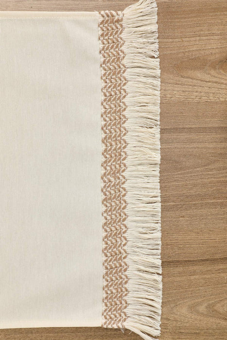 Linen Textured Table Runner with Tassels 16x36 inches (40x90 cm) Craft Table Cloth for Home Kitchen Decorations,R-59