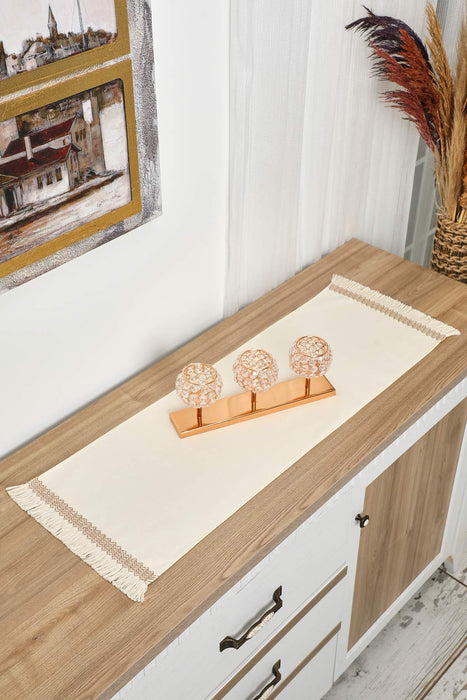 Linen Textured Table Runner with Tassels 16x36 inches (40x90 cm) Craft Table Cloth for Home Kitchen Decorations,R-59