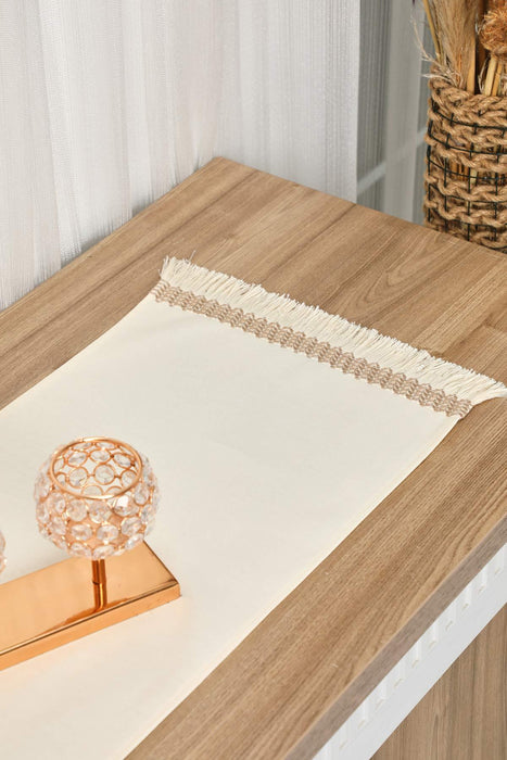 Linen Textured Table Runner with Tassels 16x36 inches (40x90 cm) Craft Table Cloth for Home Kitchen Decorations,R-59