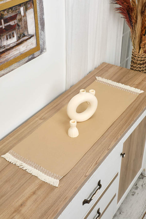 Linen Textured Table Runner with Tassels 16x36 inches (40x90 cm) Craft Table Cloth for Home Kitchen Decorations,R-59