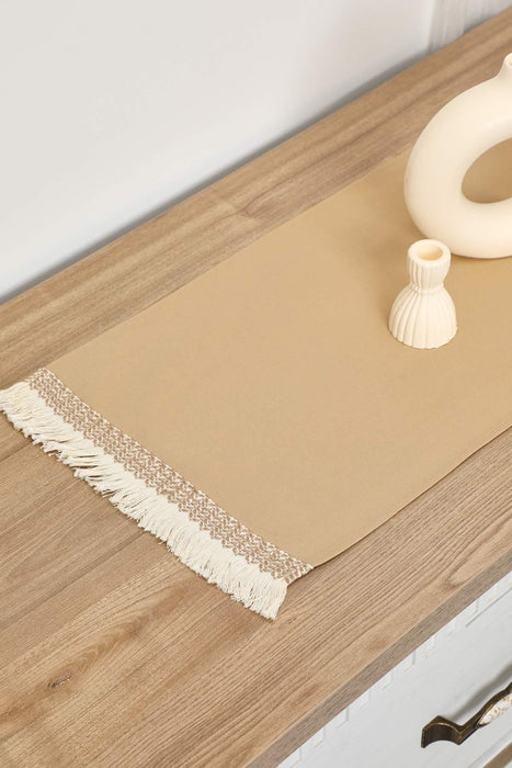 Linen Textured Table Runner with Tassels 16x36 inches (40x90 cm) Craft Table Cloth for Home Kitchen Decorations,R-59