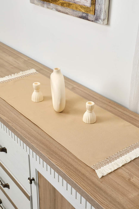 Linen Textured Table Runner with Tassels 16x36 inches (40x90 cm) Craft Table Cloth for Home Kitchen Decorations,R-59