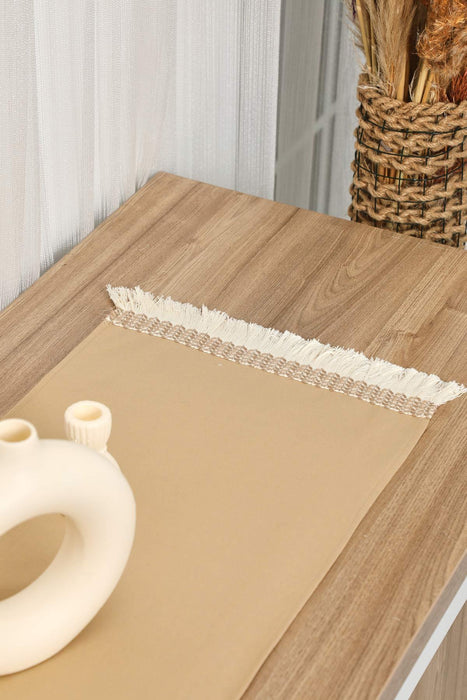 Linen Textured Table Runner with Tassels 16x36 inches (40x90 cm) Craft Table Cloth for Home Kitchen Decorations,R-59