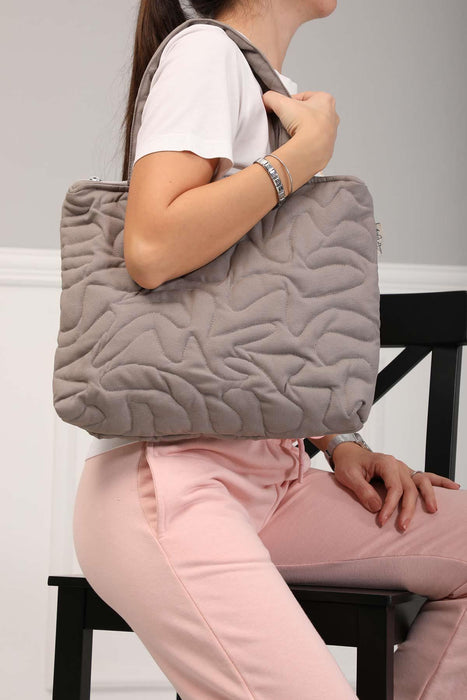 Linen Textured Zippered Hand Shoulder Bag Casual Daily Laptop Workbag with Handicraft Stitches,CK-16