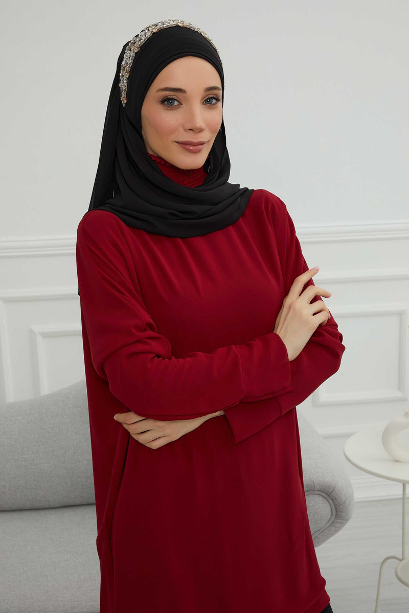 Luxuriöser Abend-Hijab mit eleganten Accessoires, Chiffon-Hochzeits-Hijab für besondere Anlässe mit goldenen oder silbernen Accessoire-Optionen, CPS-100