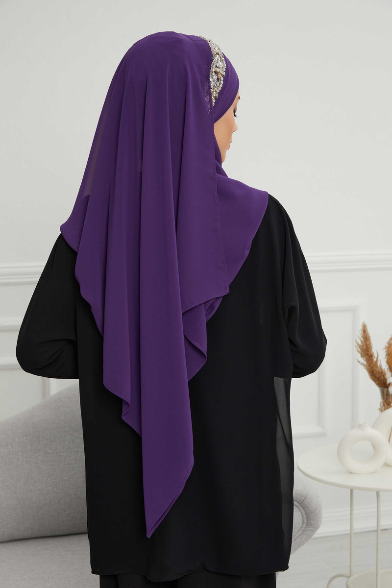 Luxuriöser Abend-Hijab mit eleganten Accessoires, Chiffon-Hochzeits-Hijab für besondere Anlässe mit goldenen oder silbernen Accessoire-Optionen, CPS-100