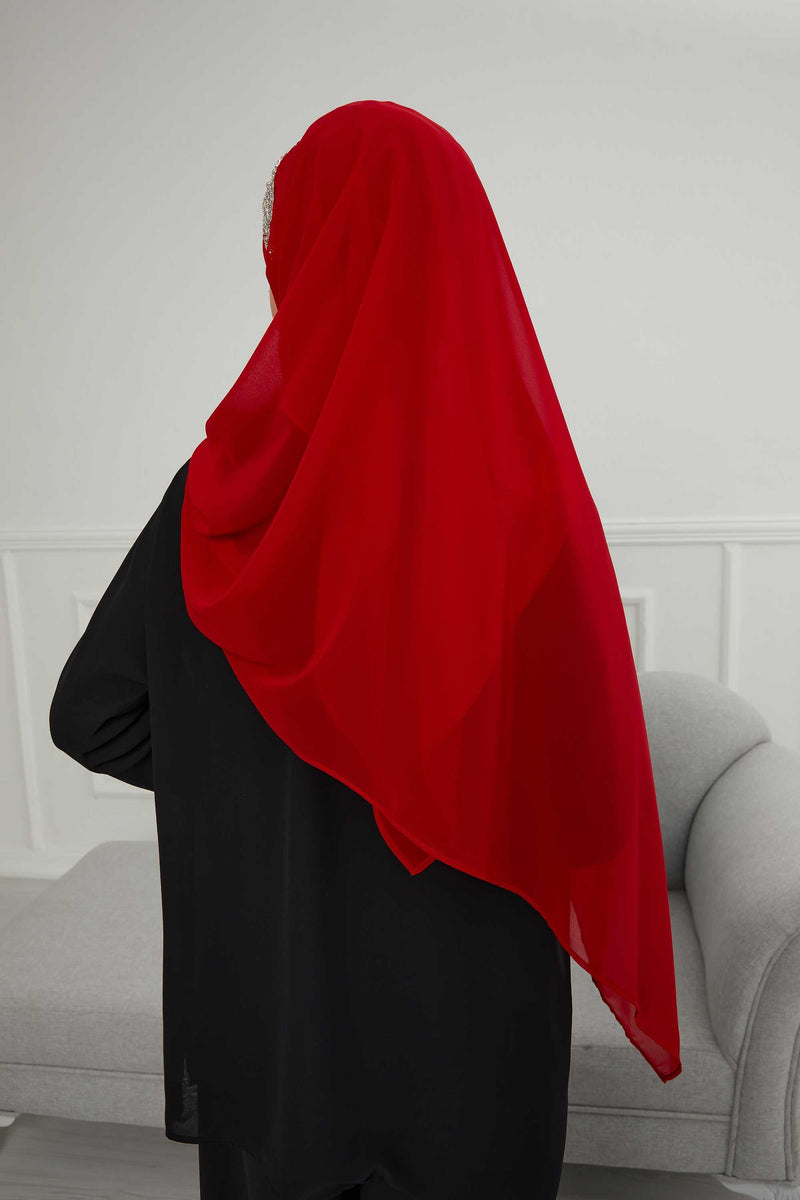 Luxuriöser Abend-Hijab mit eleganten Accessoires, Chiffon-Hochzeits-Hijab für besondere Anlässe mit goldenen oder silbernen Accessoire-Optionen, CPS-100