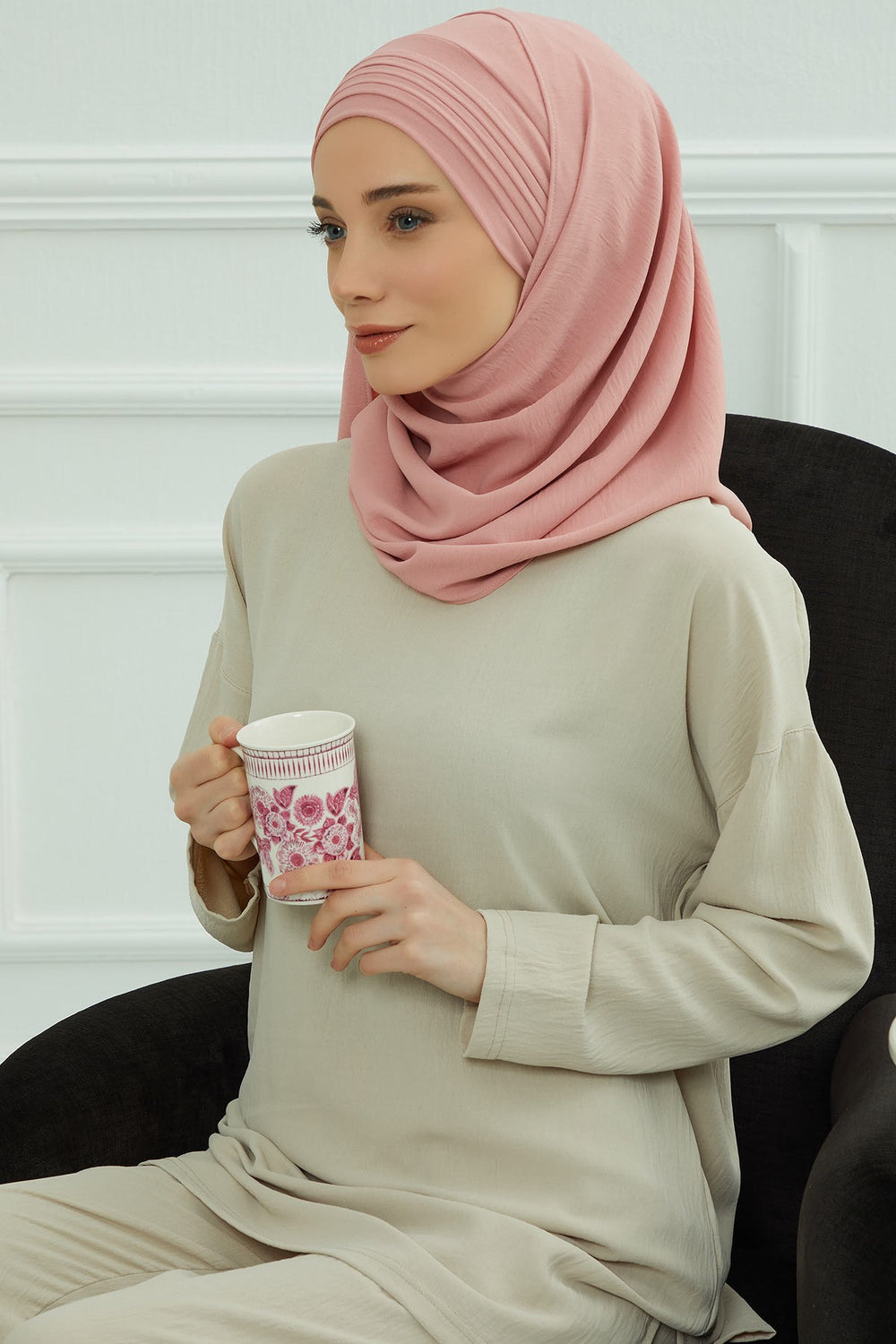 Luxury Instant Pleated Shawl Hijab for Women, Modest Wear Lightweight Aerobin Scarf, Practical Pleated Headscarf for Work, Travel & Events,CPS-90 Pink