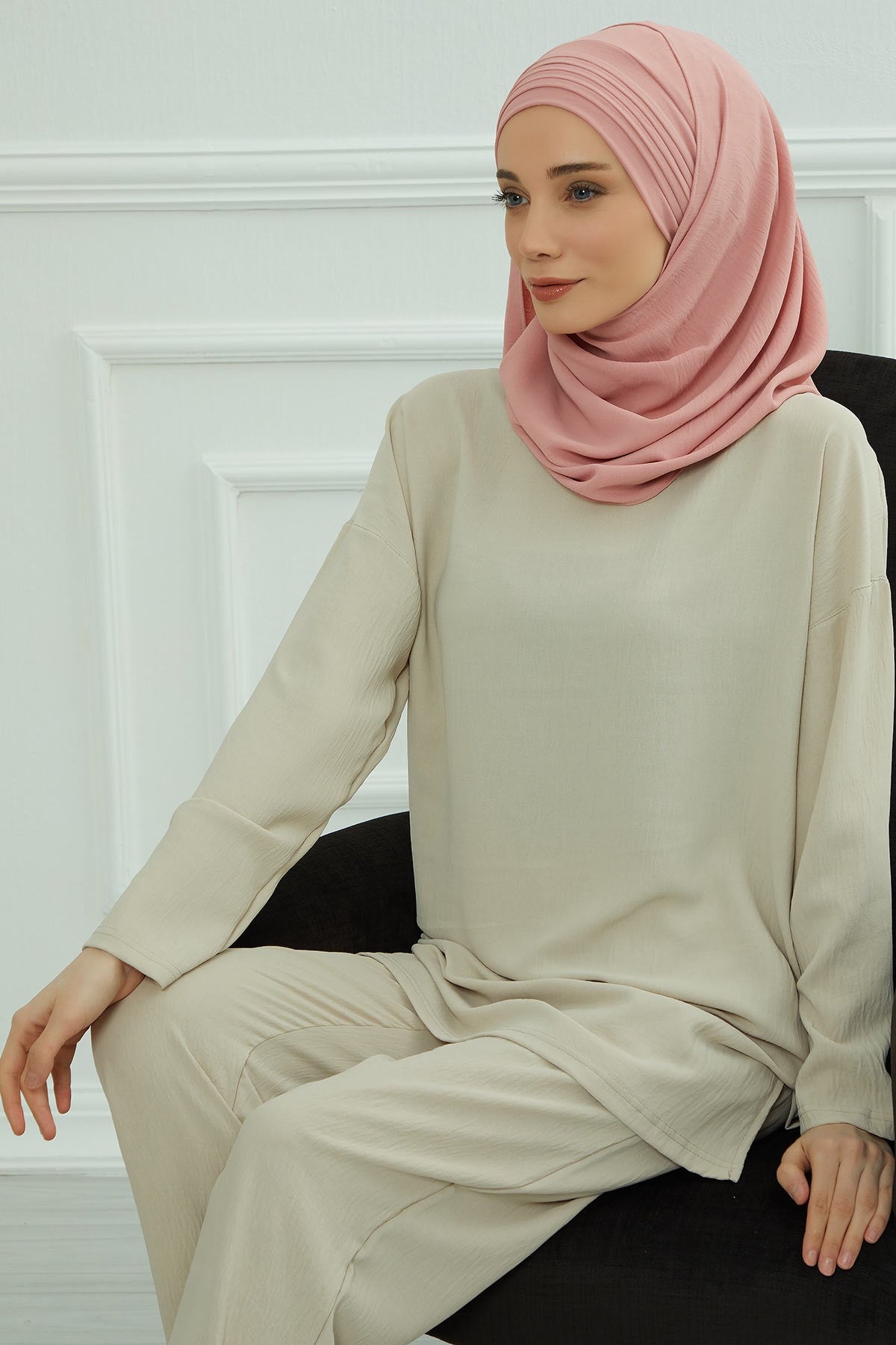 Luxury Instant Pleated Shawl Hijab for Women, Modest Wear Lightweight Aerobin Scarf, Practical Pleated Headscarf for Work, Travel & Events,CPS-90 Pink