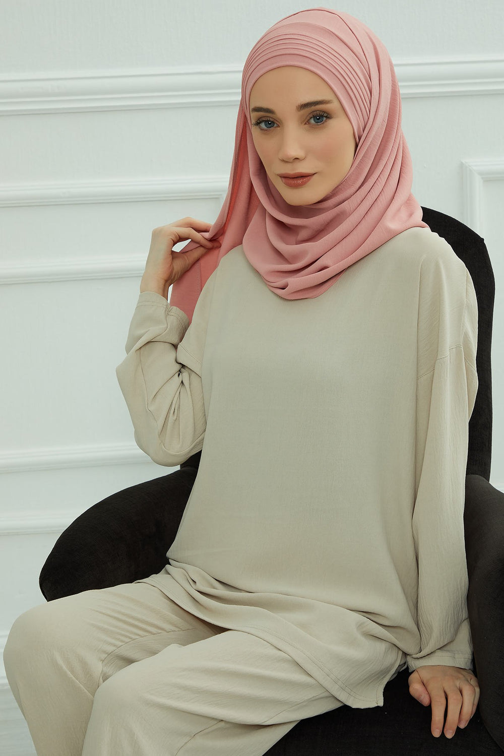 Luxury Instant Pleated Shawl Hijab for Women, Modest Wear Lightweight Aerobin Scarf, Practical Pleated Headscarf for Work, Travel & Events,CPS-90 Pink
