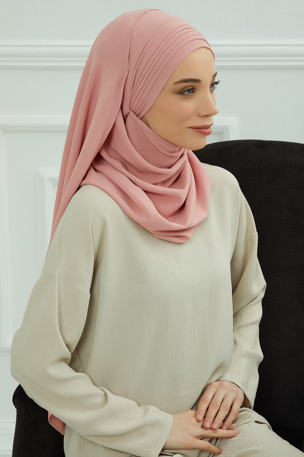 Luxury Instant Pleated Shawl Hijab for Women, Modest Wear Lightweight Aerobin Scarf, Practical Pleated Headscarf for Work, Travel & Events,CPS-90 Pink