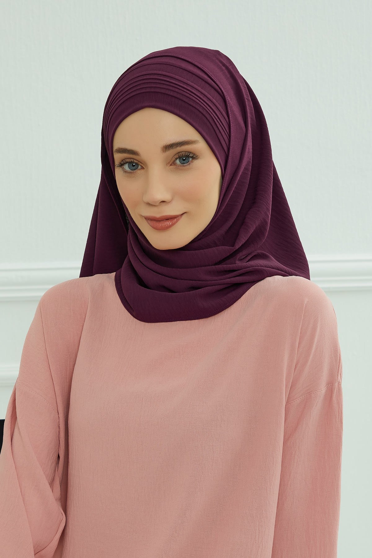 Luxury Instant Pleated Shawl Hijab for Women, Modest Wear Lightweight Aerobin Scarf, Practical Pleated Headscarf for Work, Travel & Events,CPS-90 Purple