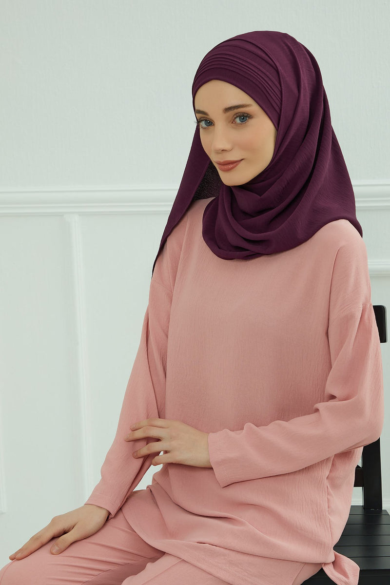 Luxury Instant Pleated Shawl Hijab for Women, Modest Wear Lightweight Aerobin Scarf, Practical Pleated Headscarf for Work, Travel & Events,CPS-90