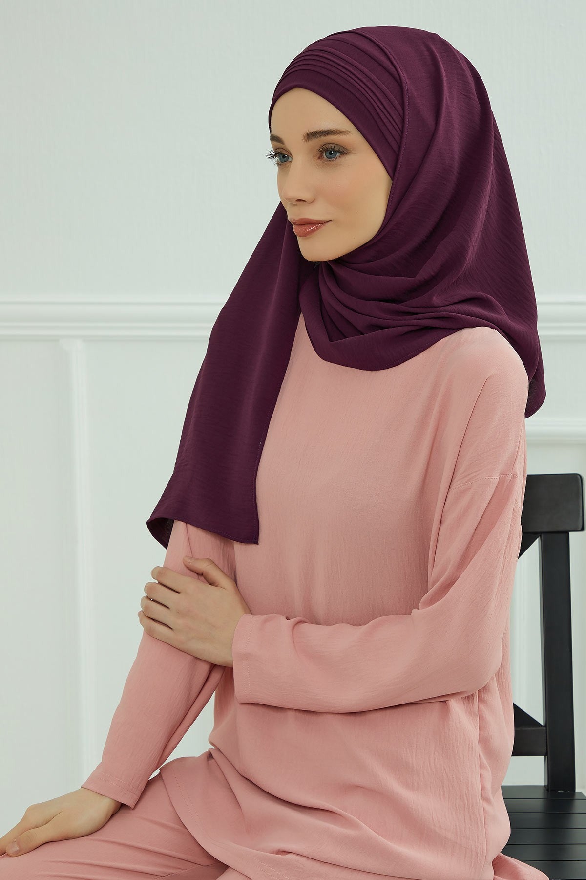 Luxury Instant Pleated Shawl Hijab for Women, Modest Wear Lightweight Aerobin Scarf, Practical Pleated Headscarf for Work, Travel & Events,CPS-90 Purple