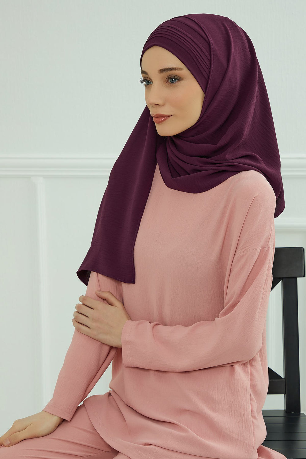Luxury Instant Pleated Shawl Hijab for Women, Modest Wear Lightweight Aerobin Scarf, Practical Pleated Headscarf for Work, Travel & Events,CPS-90 Purple