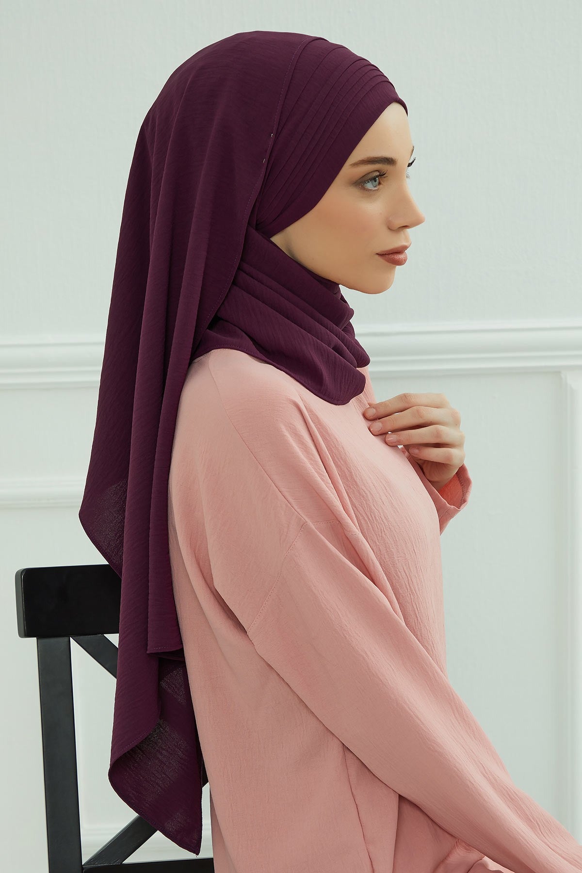 Luxury Instant Pleated Shawl Hijab for Women, Modest Wear Lightweight Aerobin Scarf, Practical Pleated Headscarf for Work, Travel & Events,CPS-90 Purple