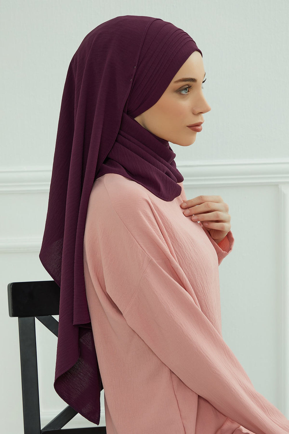 Luxury Instant Pleated Shawl Hijab for Women, Modest Wear Lightweight Aerobin Scarf, Practical Pleated Headscarf for Work, Travel & Events,CPS-90 Purple