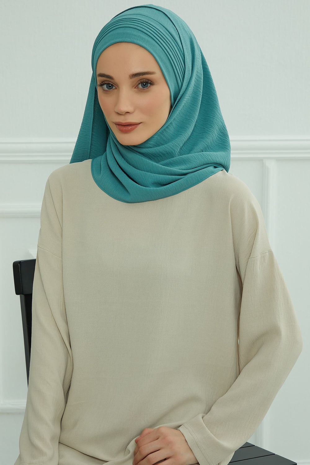 Luxury Instant Pleated Shawl Hijab for Women, Modest Wear Lightweight Aerobin Scarf, Practical Pleated Headscarf for Work, Travel & Events,CPS-90 Mint Green